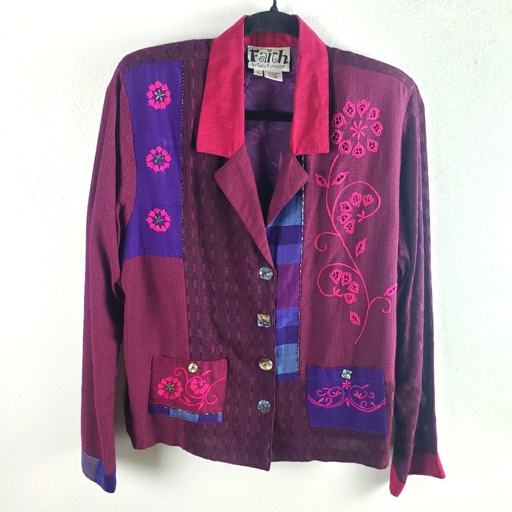 Women's Vintage Celia Forrester Purple Pink Abstract Art to Wear Jacket Size LG